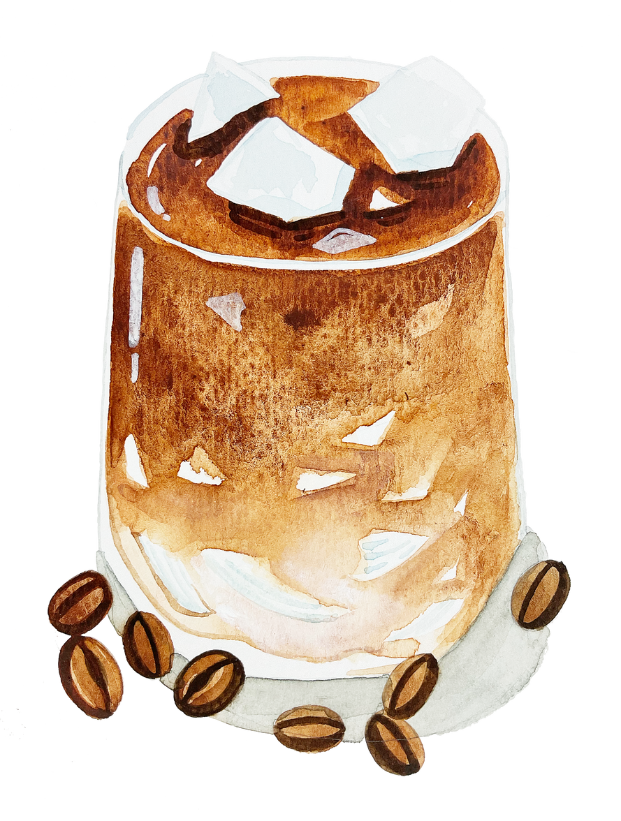 Watercolor coconut coffee