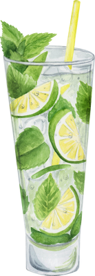 Mojito Cocktail. Watercolor illustration of alcohol drink.