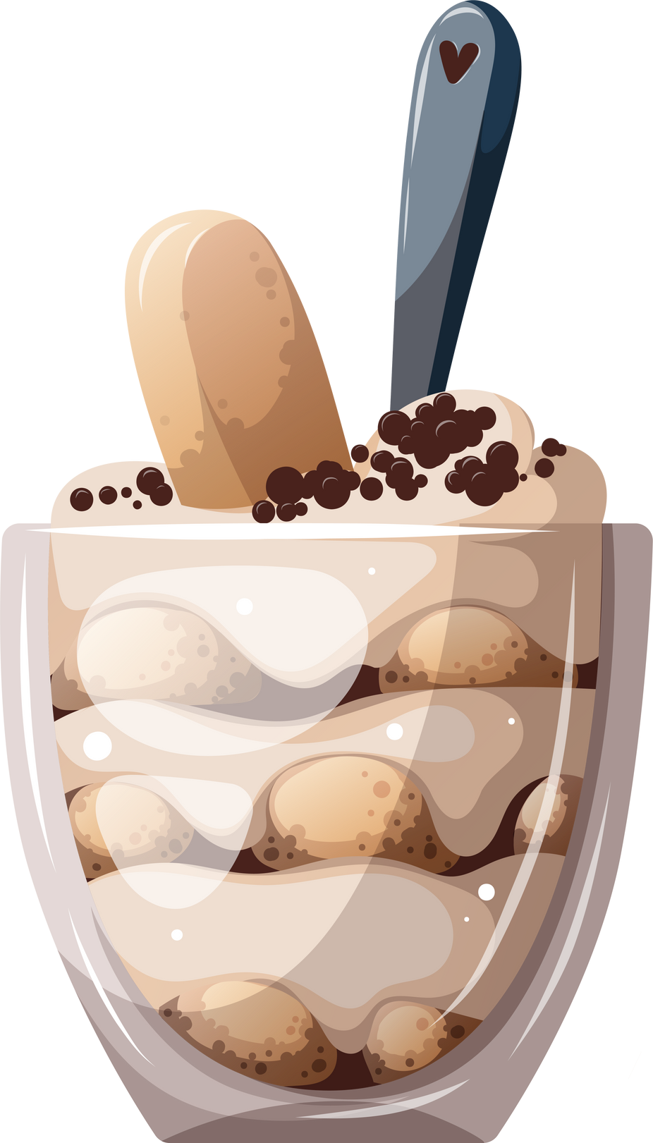 Tiramisu in a glass cup illustration